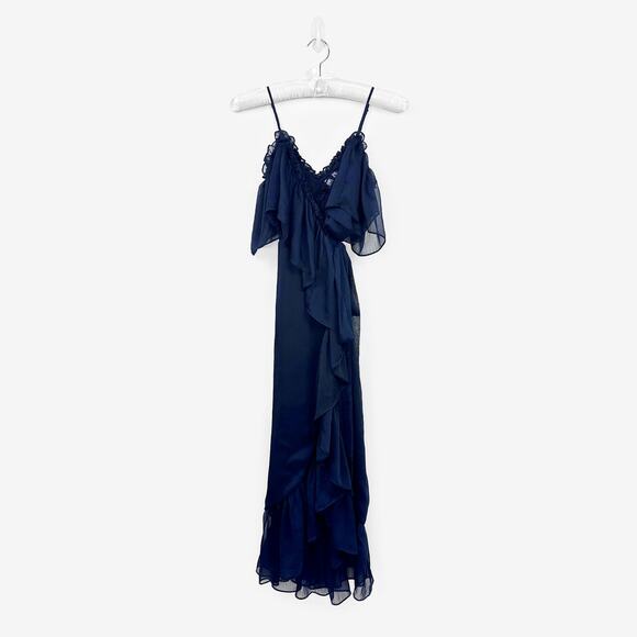 MISA Los Angeles Tayla Ruffle Dress Small Navy Blue Glam Party Event Girlcore - Picture 1 of 7